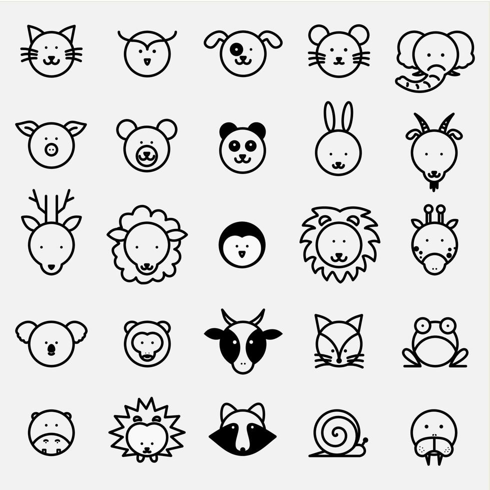 black line animal icon vector design set