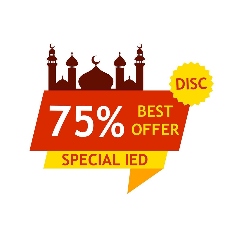 Big Sale 75 percent Special. Ied Mubarak Label Badge. Vector Template Design Illustration