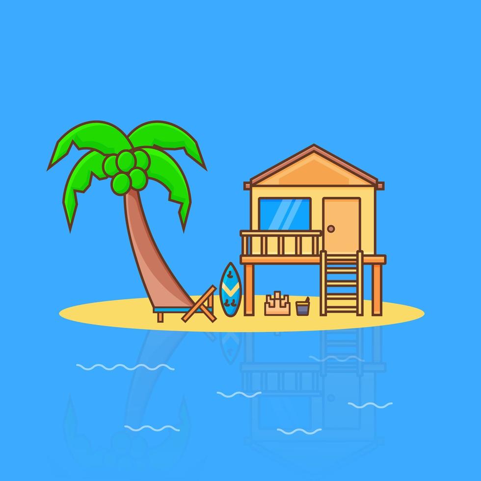casa tropical en mini isla vector