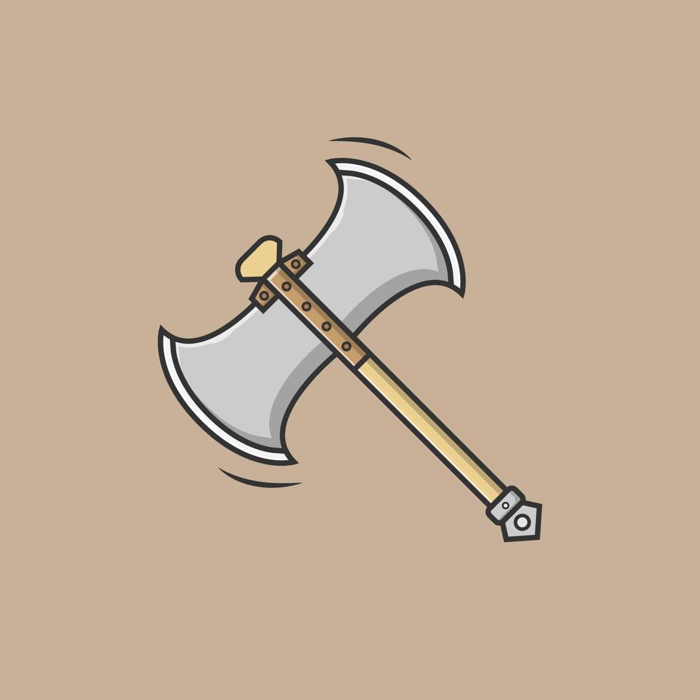 Battle Axe Flat Vector Illustration Icon On Brown Background for web, landing page, sticker, banner, card, t-shirt