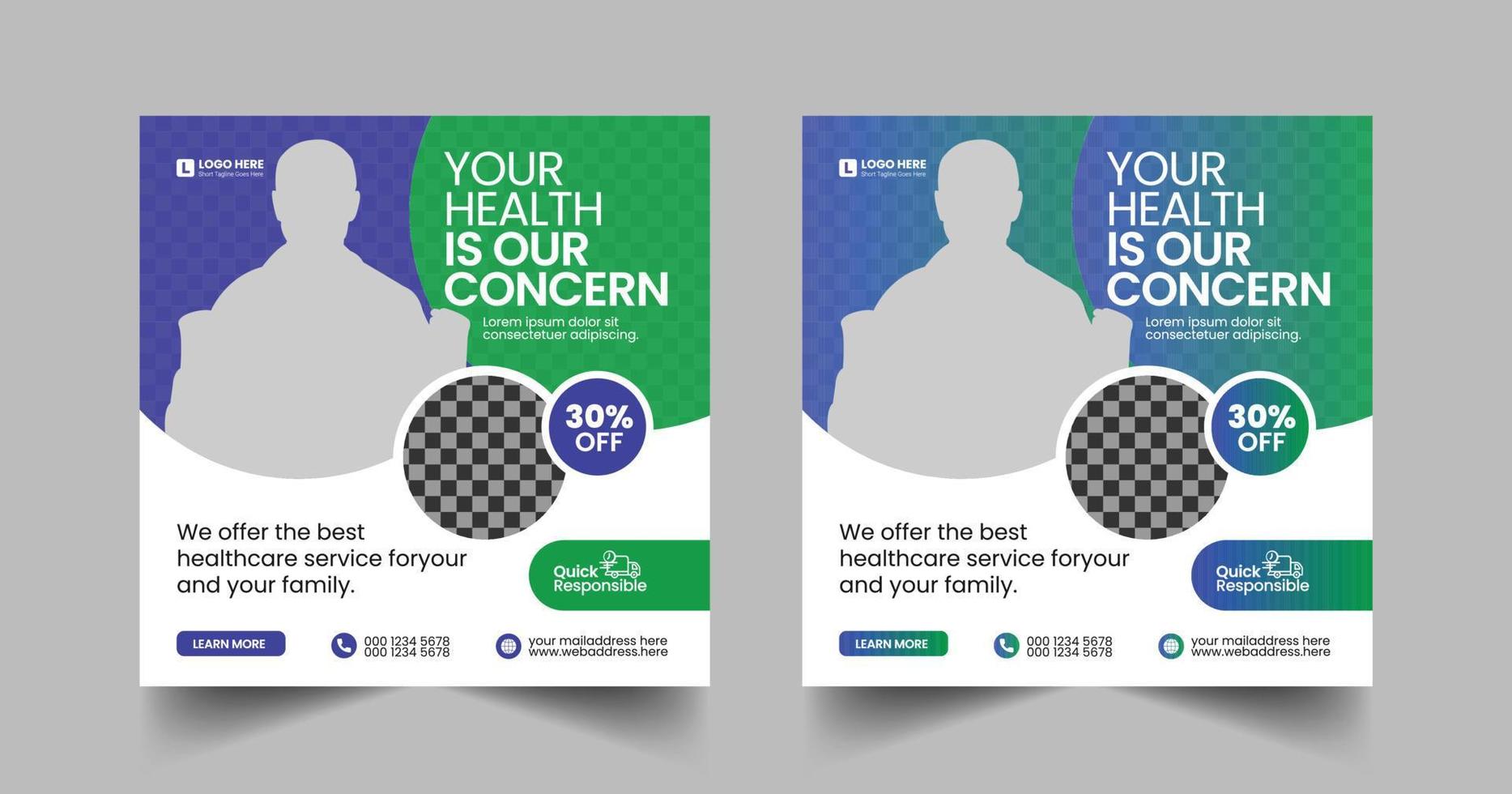 Medical Healthcare Social Media Post Template Design, Medical social media banner template for hospital and clinic, Modern square banner vector