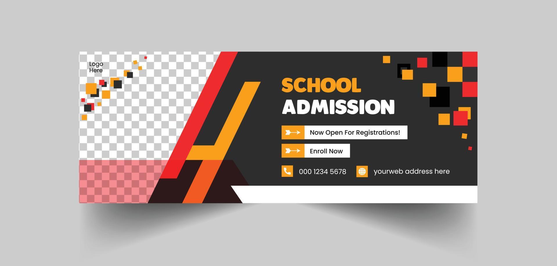 diseño de banner de portada de redes sociales de admisión a la escuela, diseño de plantilla de banner web de admisión a la escuela, portada de regreso a la escuela vector