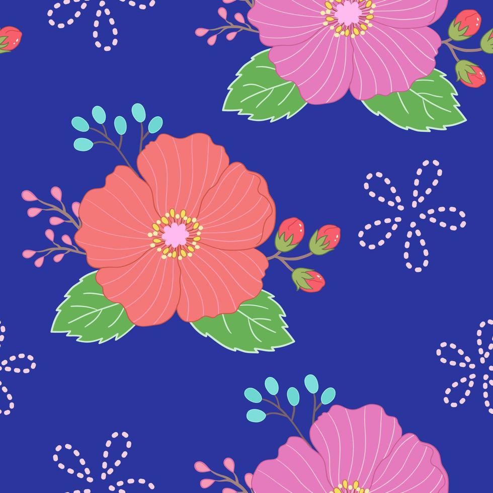 Seamless pattern with flowers on blue background vector