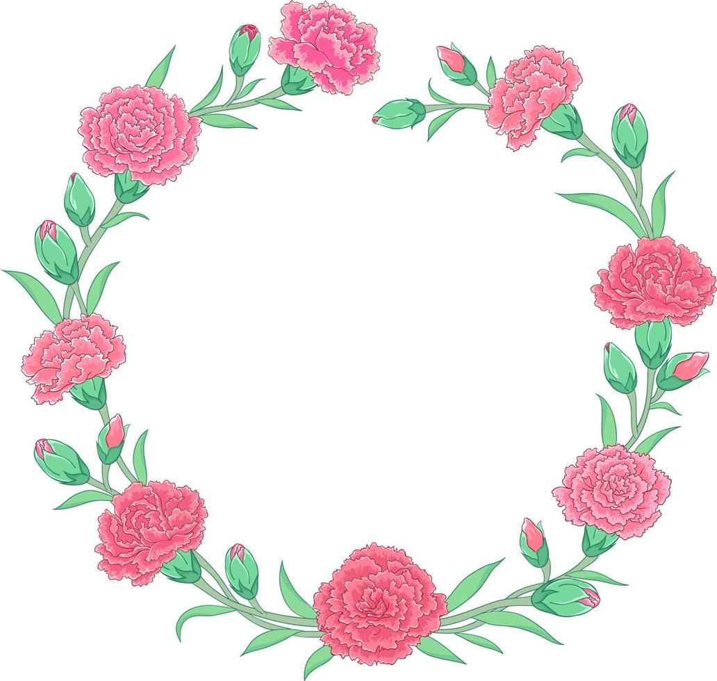 las flores de clavel forman un marco floral redondo vector