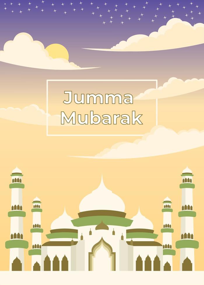 Islamic sunset mosque background with clouds, afternoon sun and night stars vector