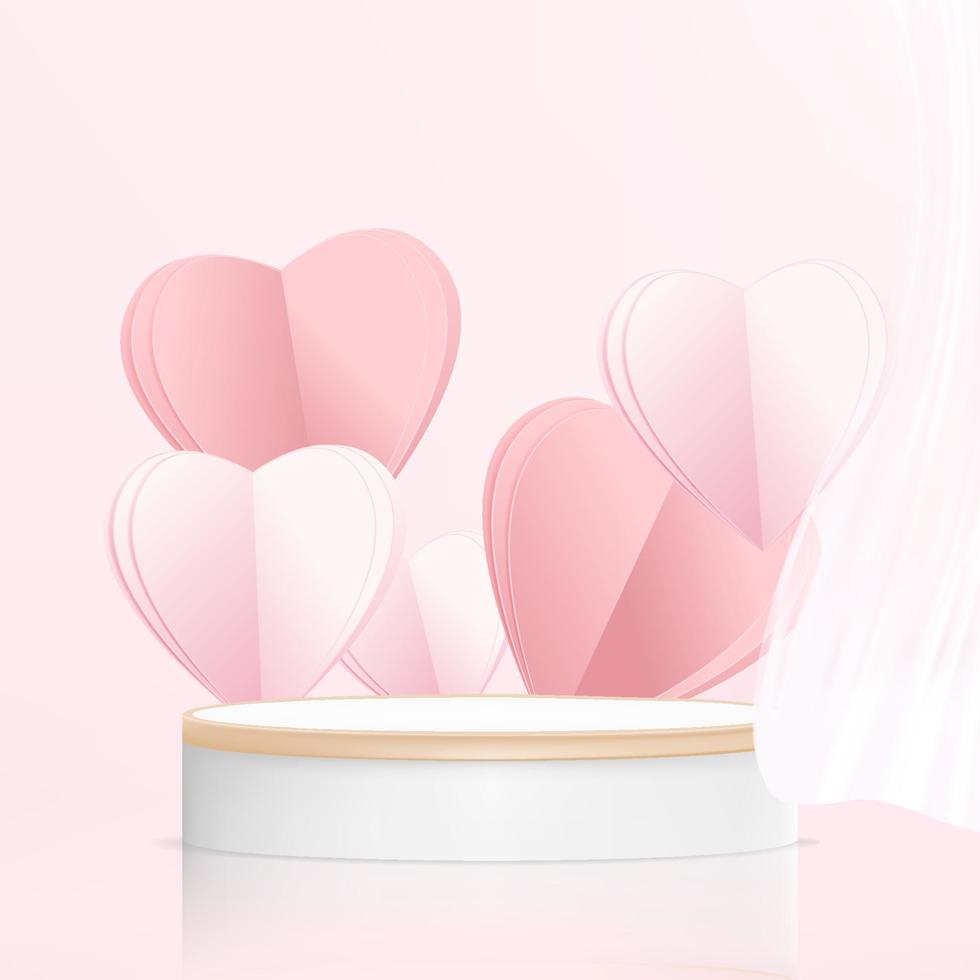 3d valentines day greeting card with geometric podium vector