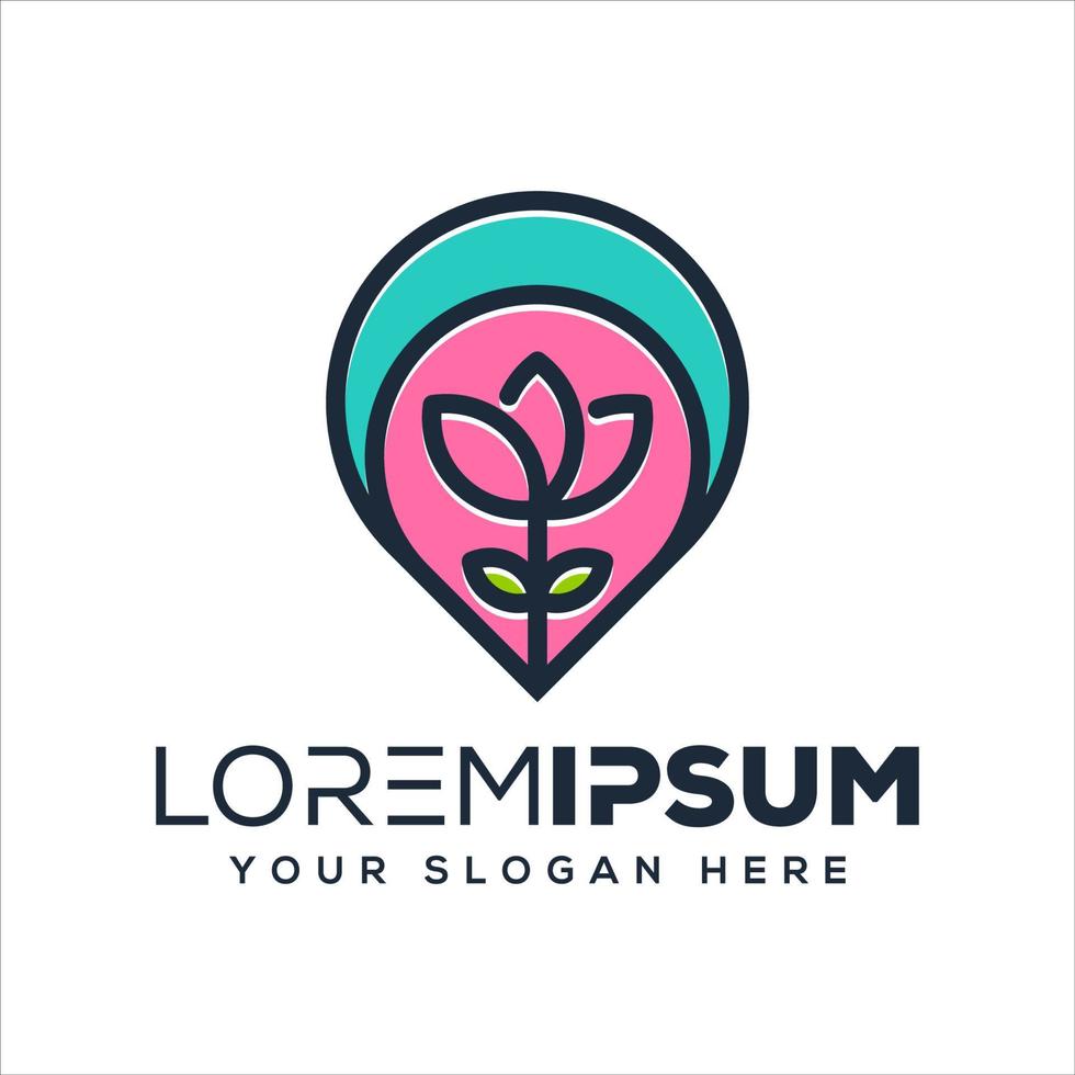 abstract pin and flower logo template vector