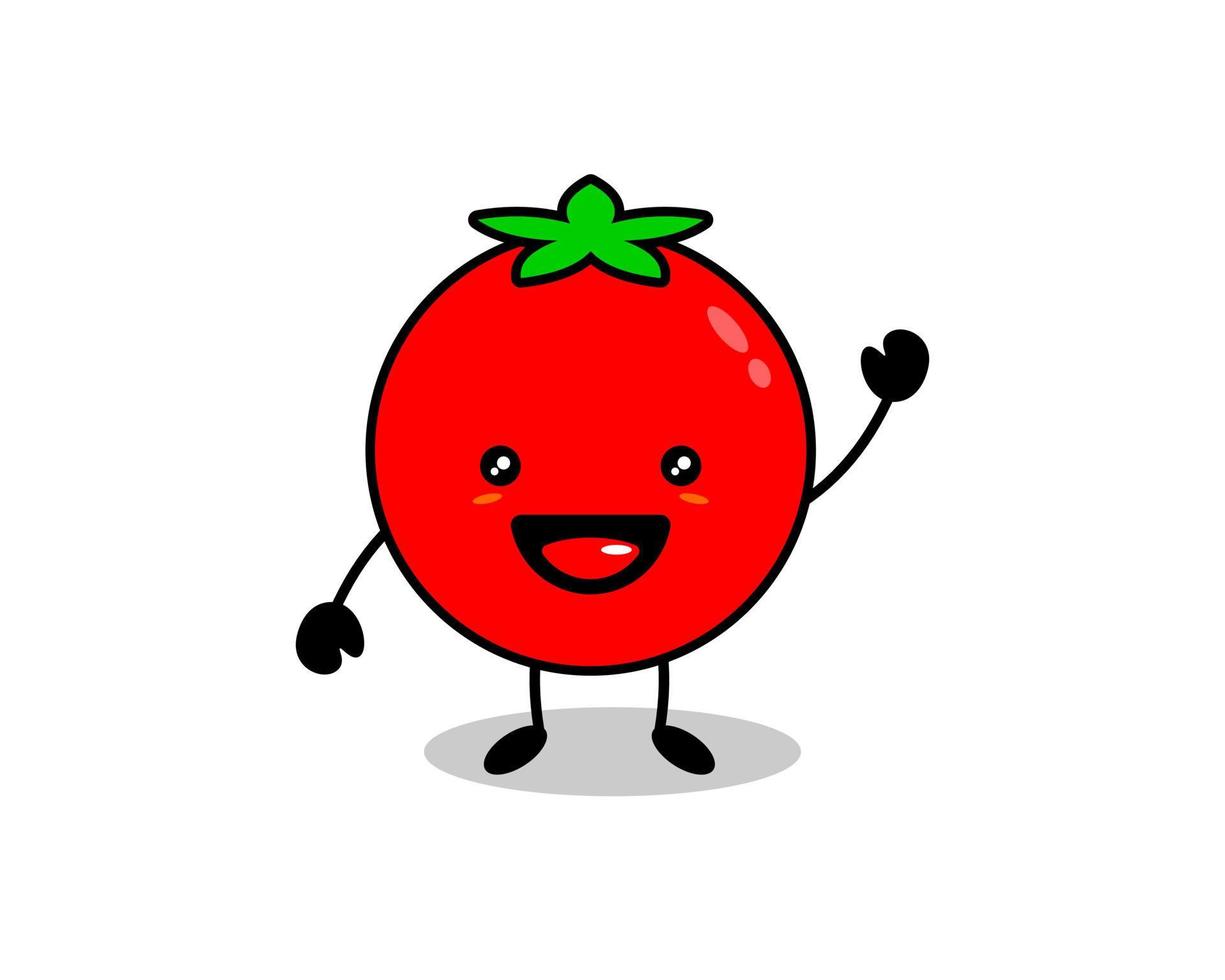 Happy cute smiling tomato, Vector flat cartoon character illustration icon, Isolated on white background, Cute tomato vegetable character concept