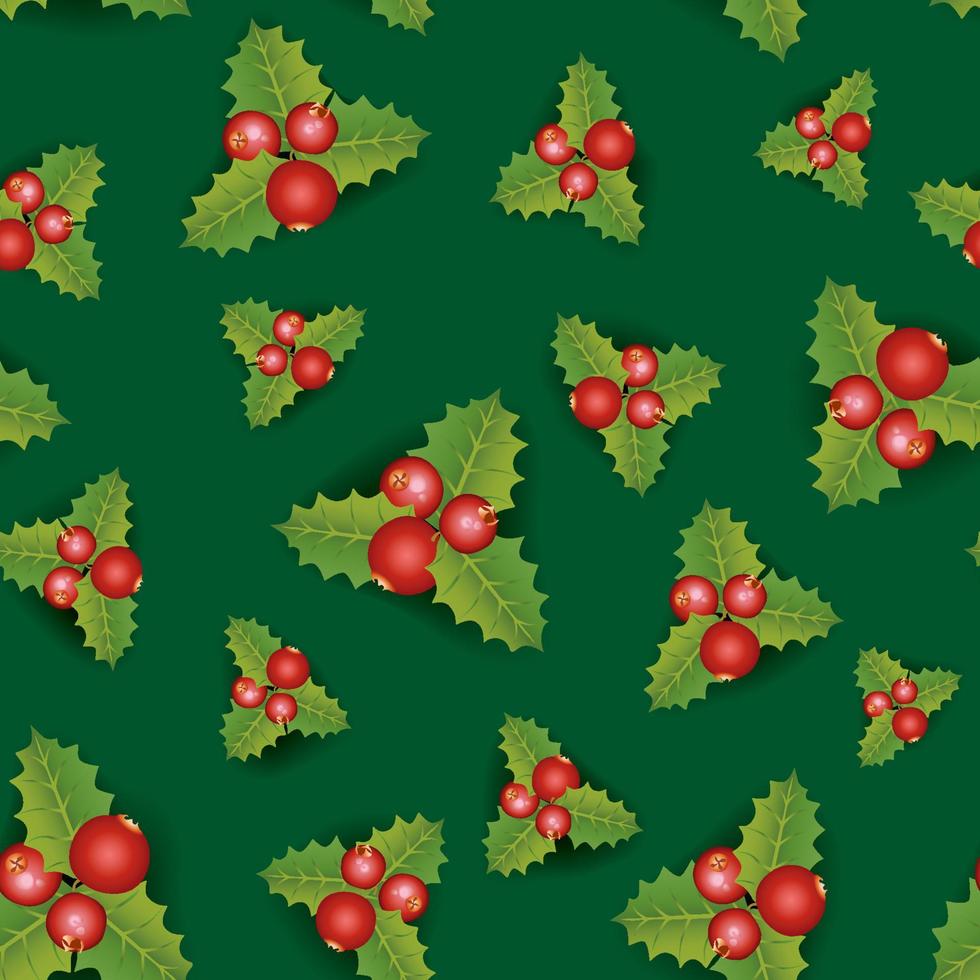 Christmas Seamless Holly Berry Floral Tiled Background. Merry Christmas festive seamless pattern with berry vector