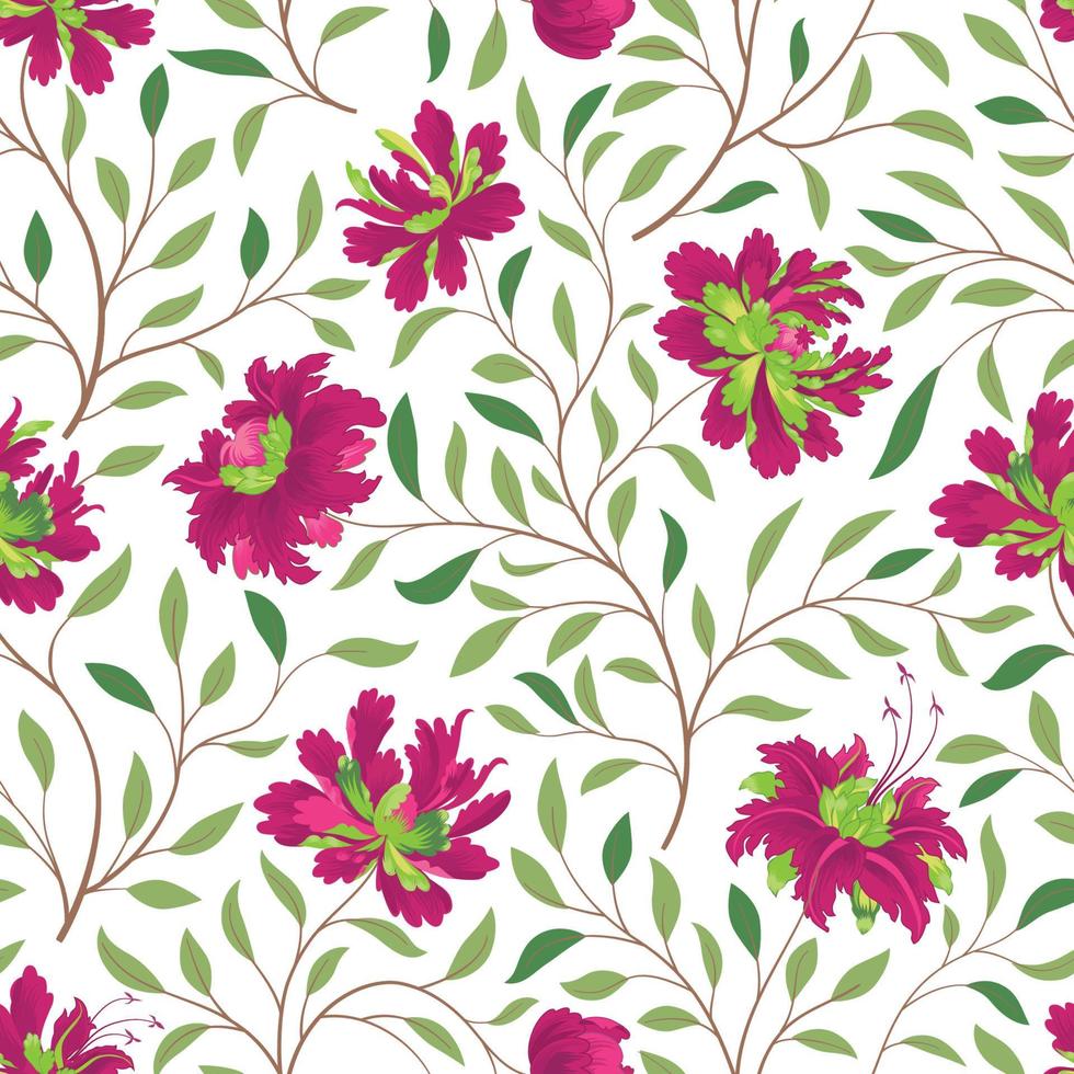 patrón floral. flor de fondo sin fisuras. florecer la textura ornamental del jardín de otoño. Orientar el adorno con fantásticas flores y hojas. motivos del país de las maravillas de la pintura vector