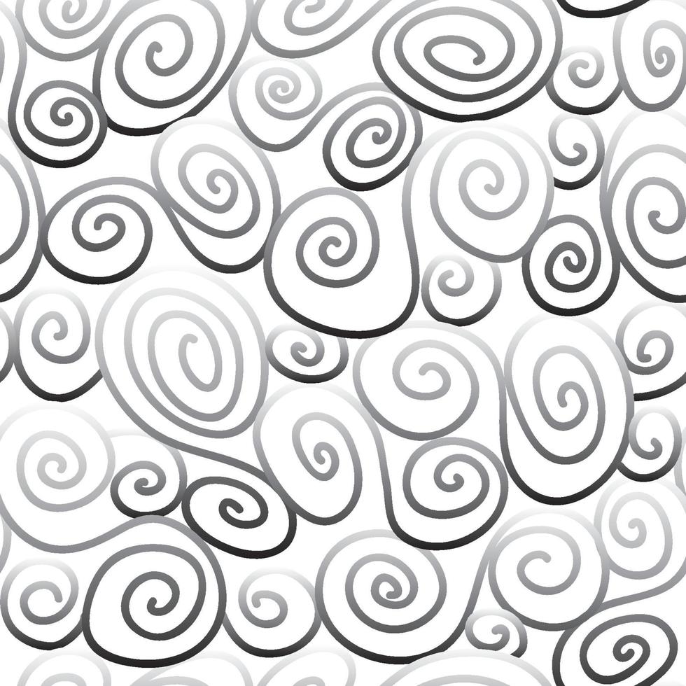 Abstract white ornamental spiral background in 1960s style. Geometric lined seamless pattern. Spiral texture. Black and white artistic backdrop vector