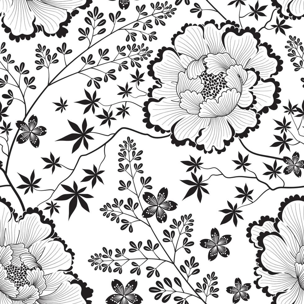 patrón floral. fondo transparente de flor. Florecer papel tapiz de jardín ornamental en estilo retro chino oriental vector