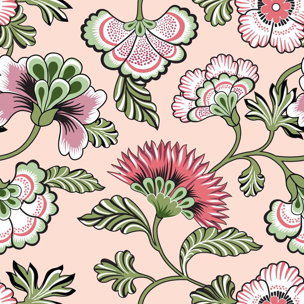 Floral seamlessl pattern. Ornamental backdrop design with fantastic flowers and leaves.  Flourish tiled background. vector