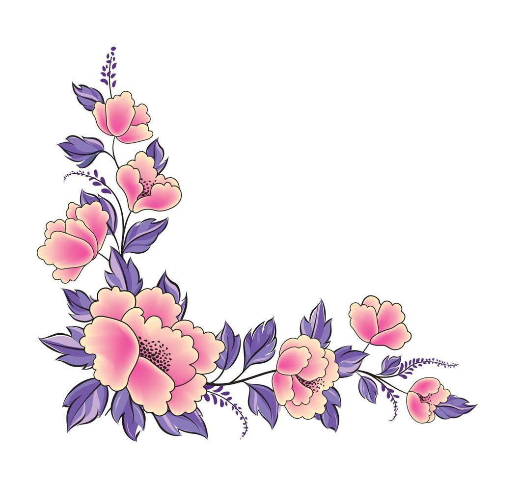 Floral background. Flower rose bouquet  decorative garland border. Flourish spring floral greeting card frame design. Ornamental floral corner in different style. vector