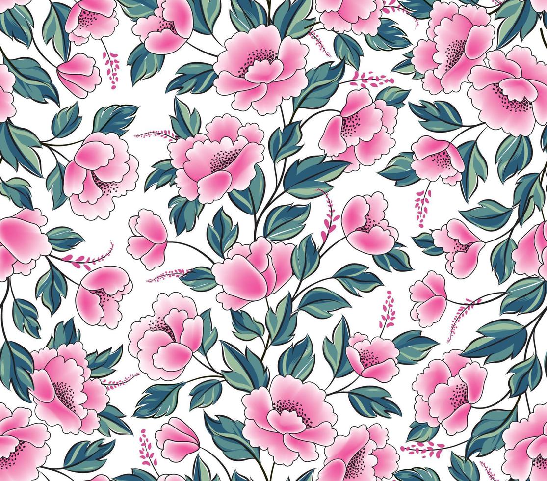 Floral background. Flower rose bouquet seamless decorative garland border. Flourish spring floral greeting card frame design vector