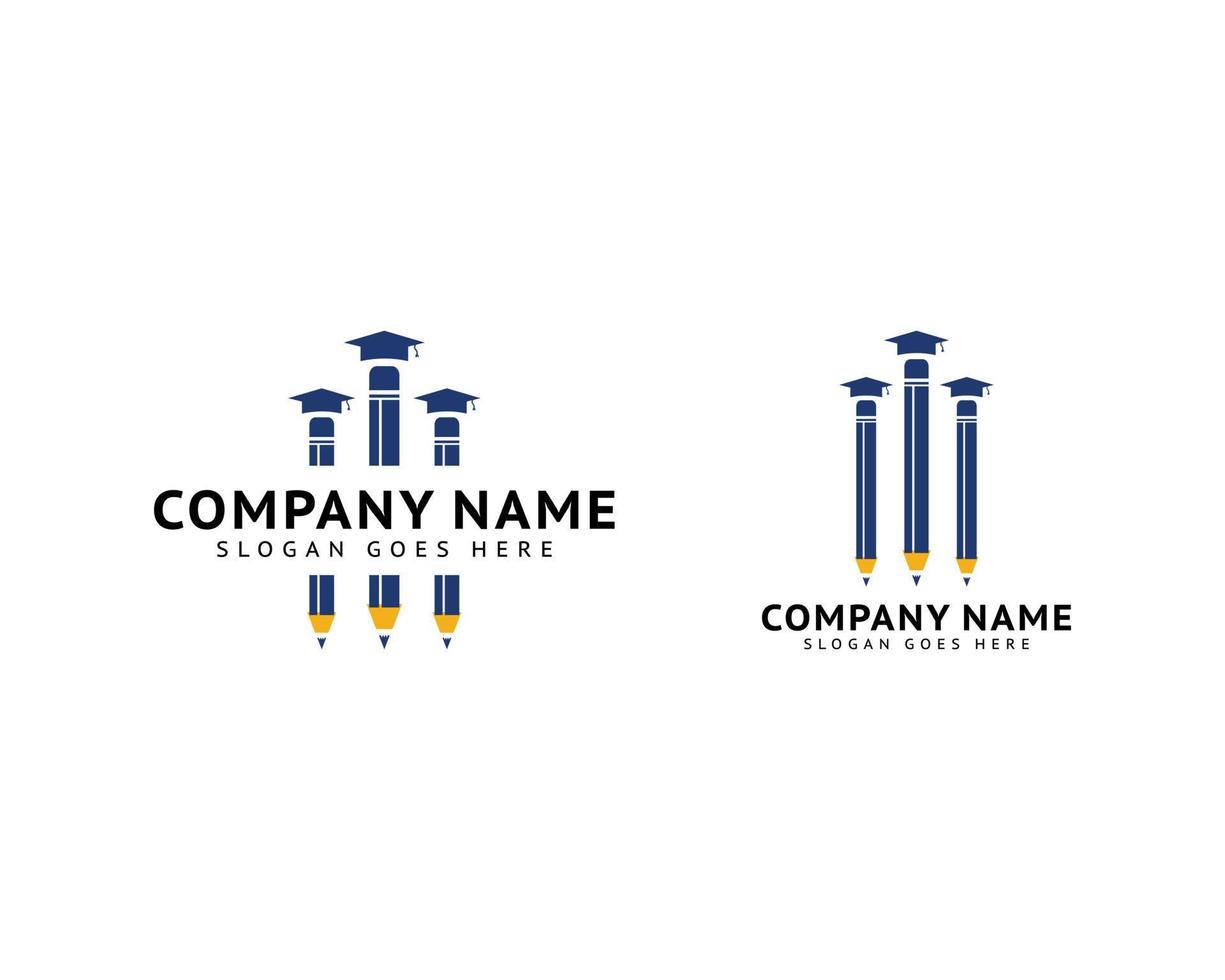 Set of Education Logo Design with Pencil Icon and Graduation Hat vector