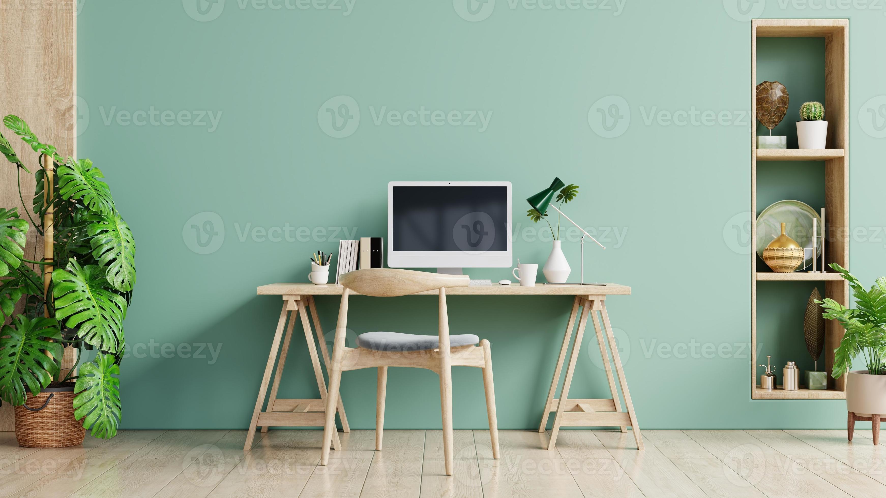 Green office room with a pastel background. 5285945 Stock Photo at Vecteezy