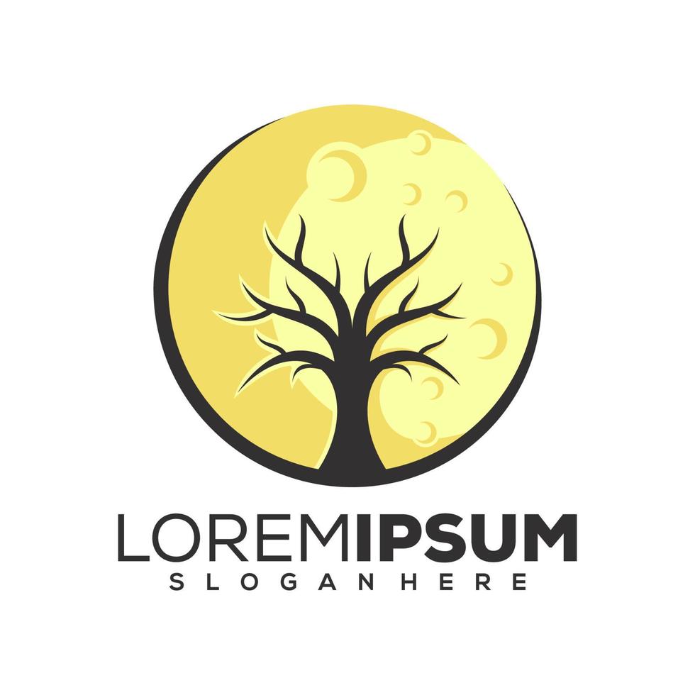 moon tree logo design vector