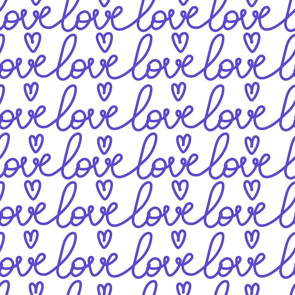 Love lettering seamless pattern isolated on white background for textile, wrapping paper, wallpaper. Modern typographic hand drawn doodle vector