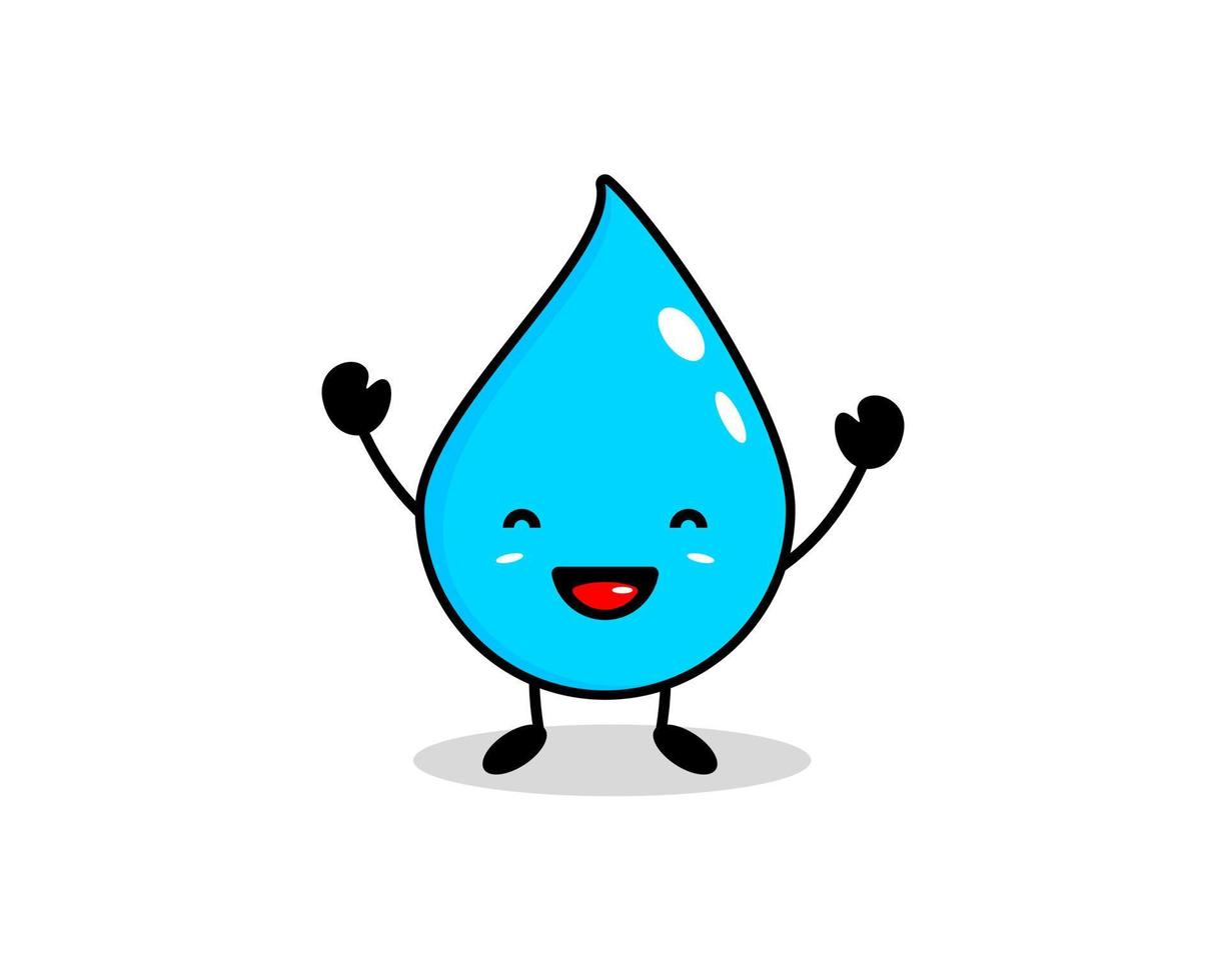 lindo, sonriente, feliz, gota de agua, vector, plano, caricatura, cara, carácter, ilustración, aislado, blanco, plano de fondo, agua, aqua, gota, carácter, mascota, concepto vector