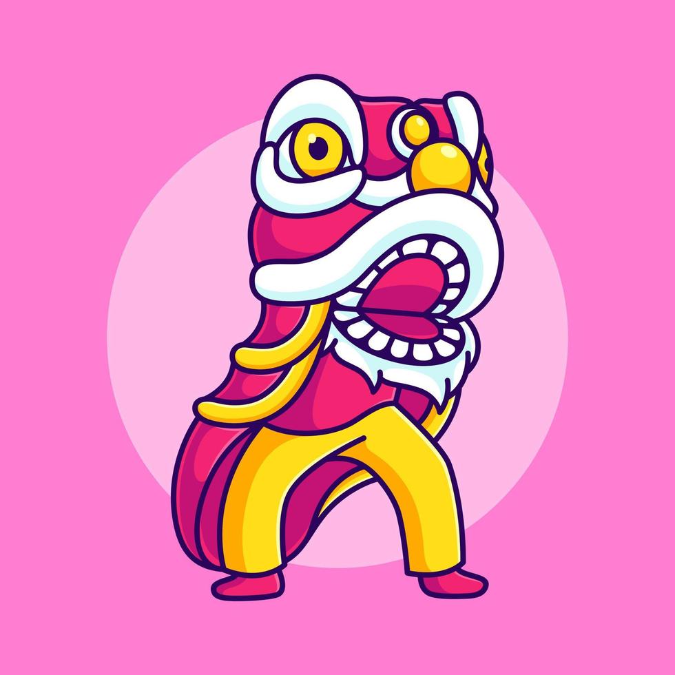 cute lion dance for chinese new year vector illustration. people wearing lion dance costumes flat design