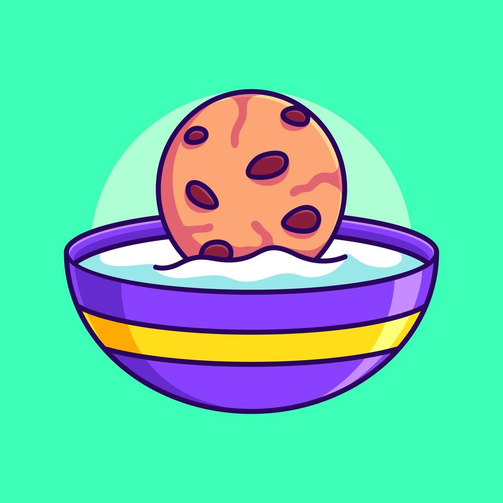 lindas galletas con leche en la ilustración vectorial de la taza. galleta con dibujos animados de diseño plano de leche vector