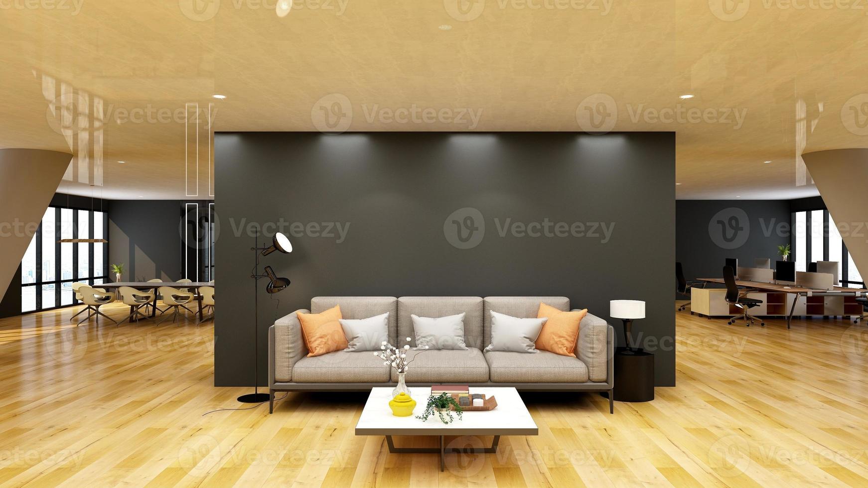 3d render guest office lounge wall mockup design with modern minimalist interior design concept photo