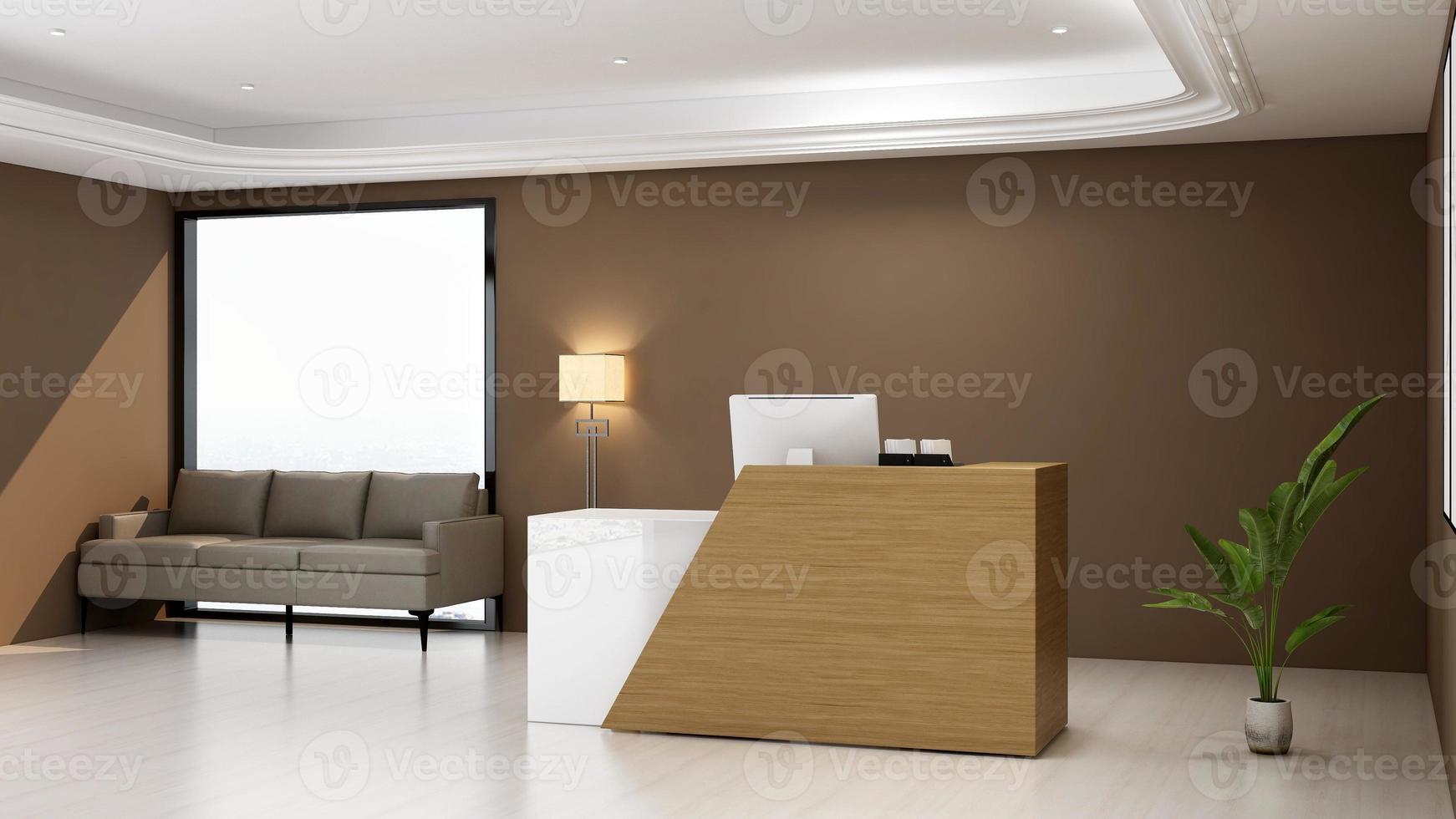 3D Rendering Futuristic Reception Room or Front Desk Mockup photo