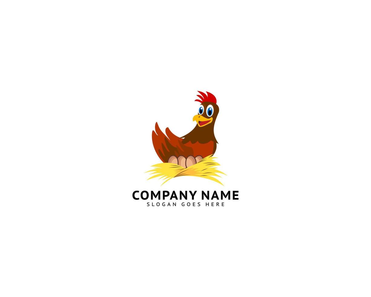 diseño de plantilla de logotipo de gallina poniendo huevos en su nido vector