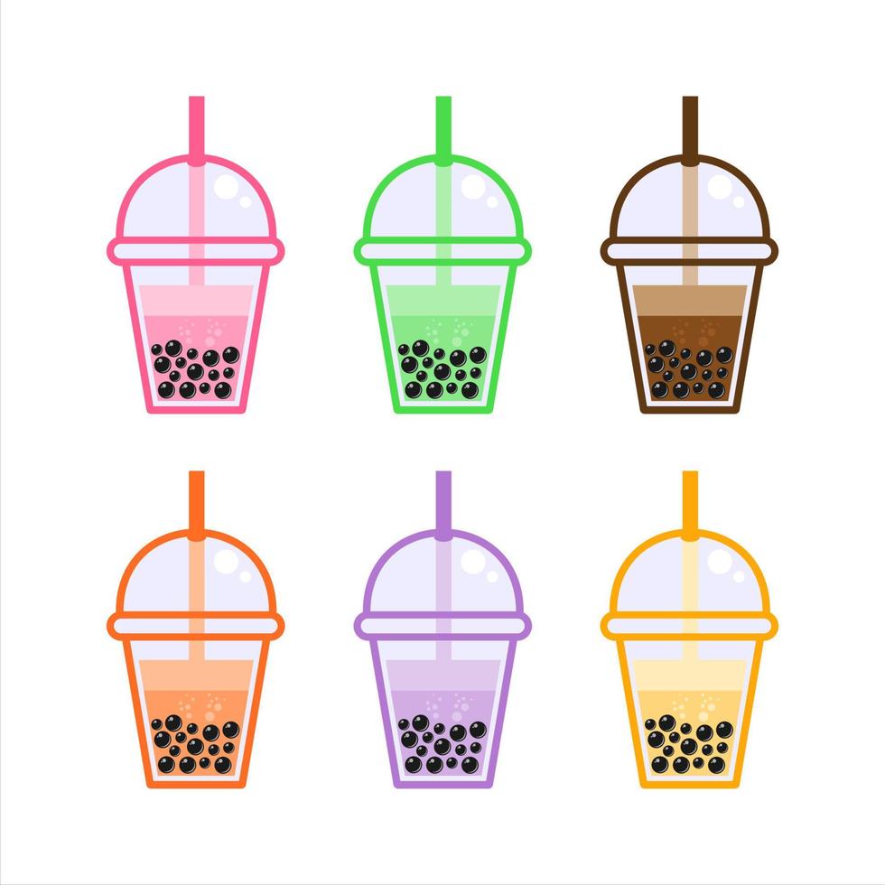 Bubble Tea cup fruits collections vector