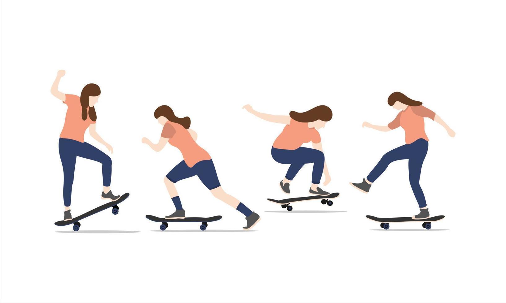 conjunto de vectores de ilustración de chica skater