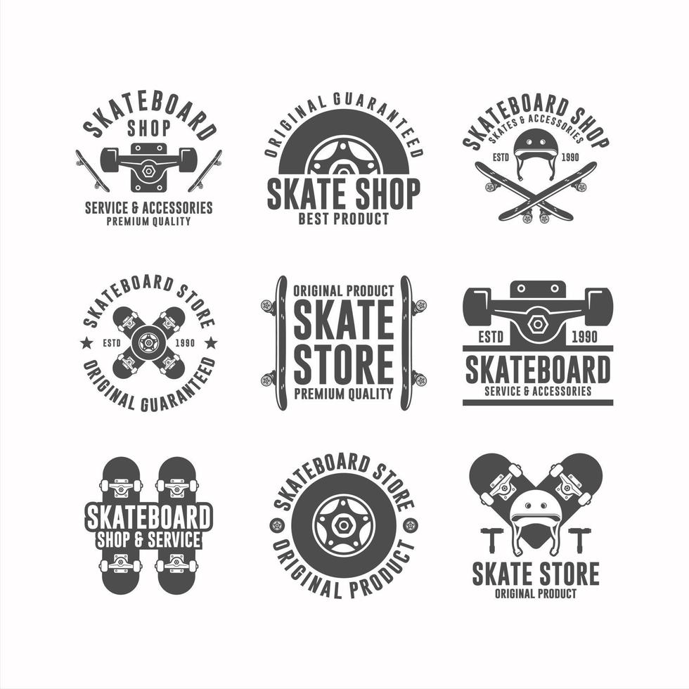 colección de logotipos de diseño de tienda de patinetas vector