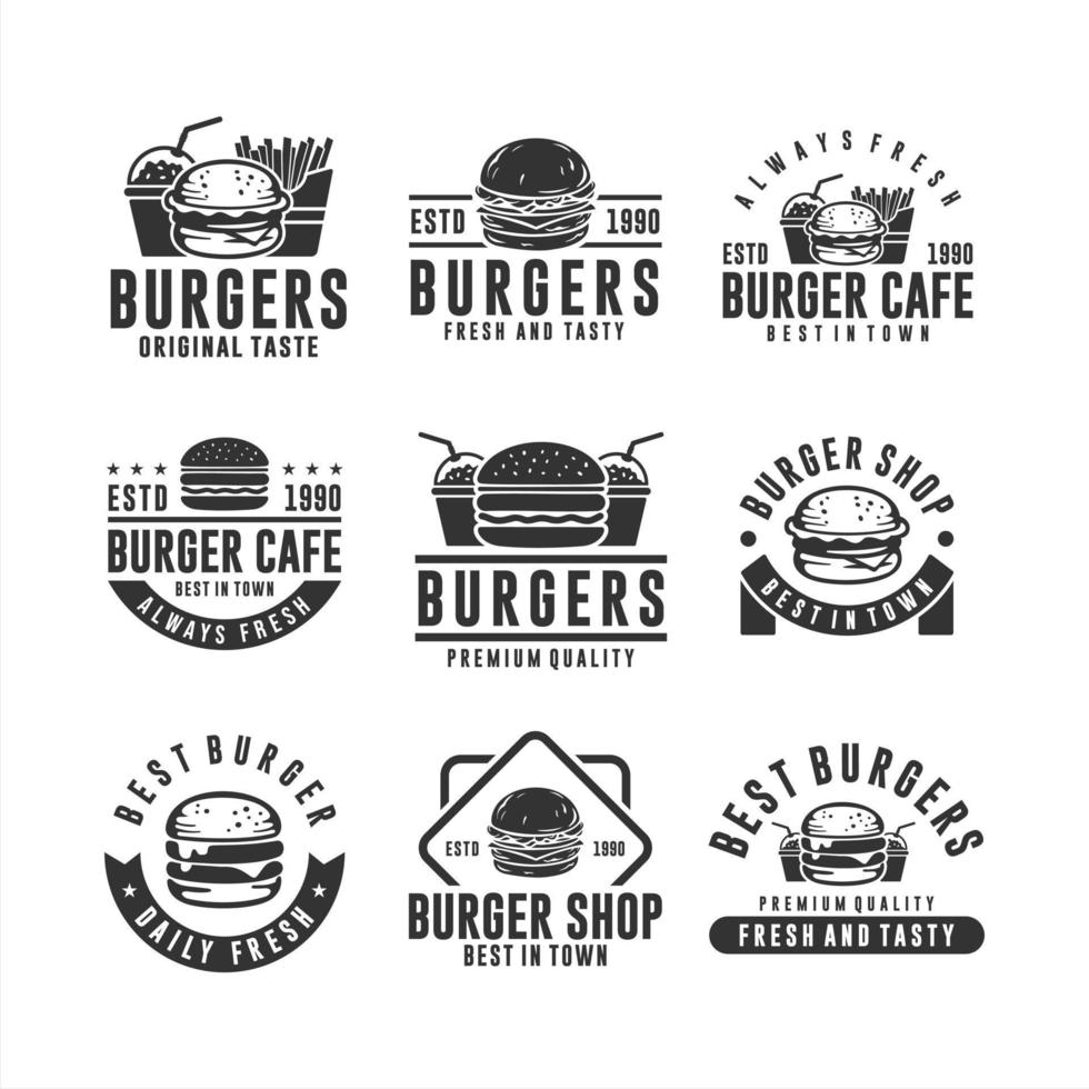 colección de logos frescos y sabrosos de hamburguesas vector