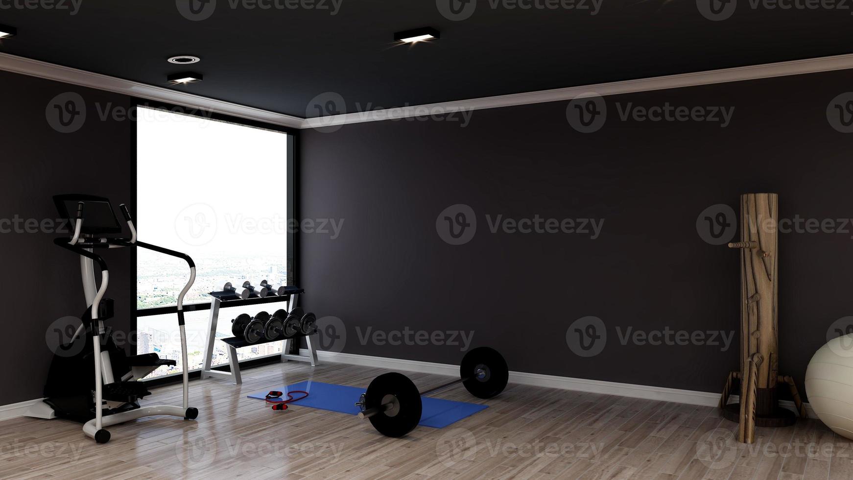 Maqueta de logotipo de sala de fitness de gimnasio moderno de render 3d foto