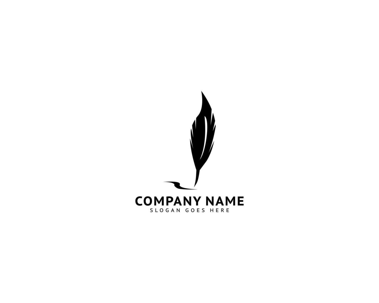 Quill Feather Pen Logo Design Vector Template