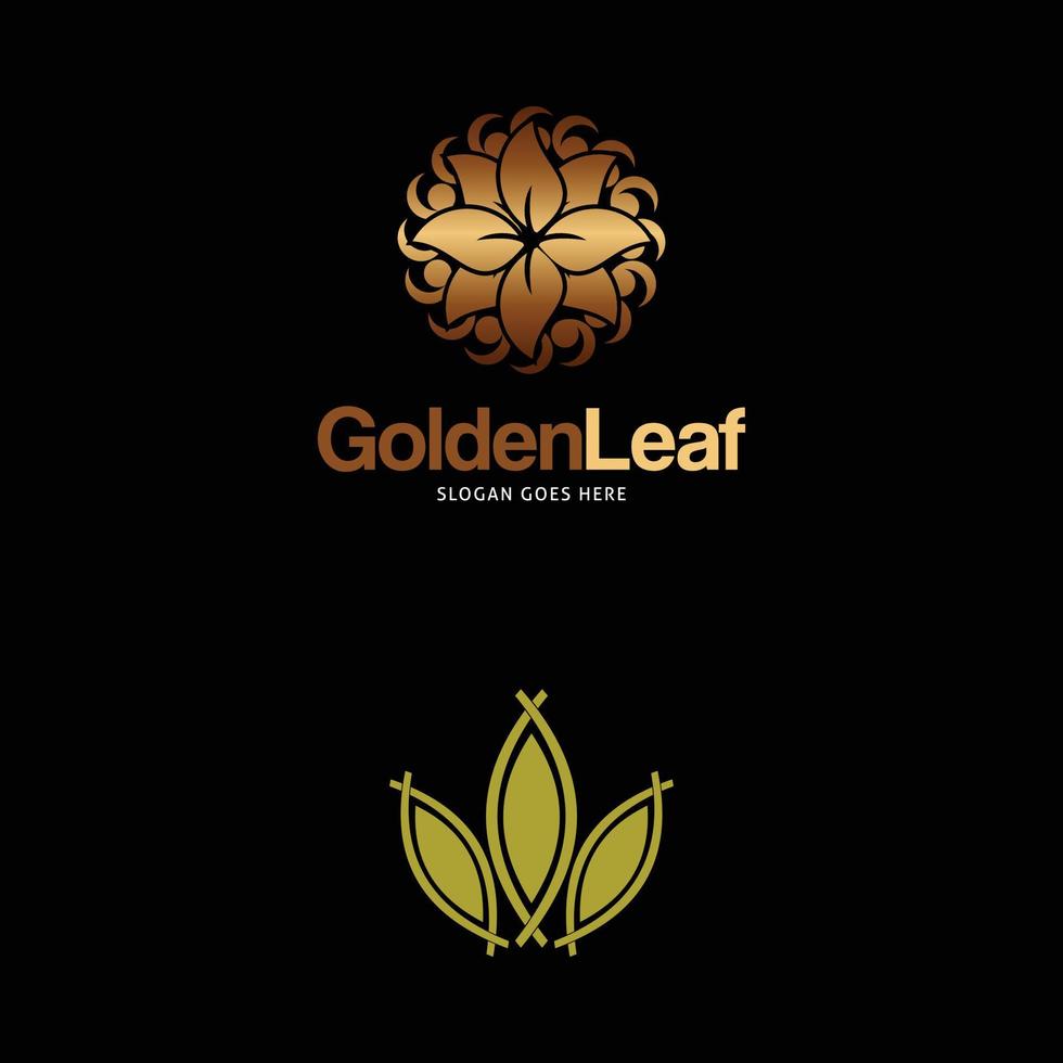 Set of Golden Leaf Logo Design Template Vector Icon Illustration