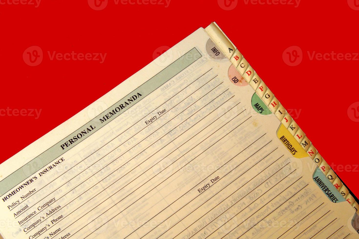 Record book for noting personal details photo