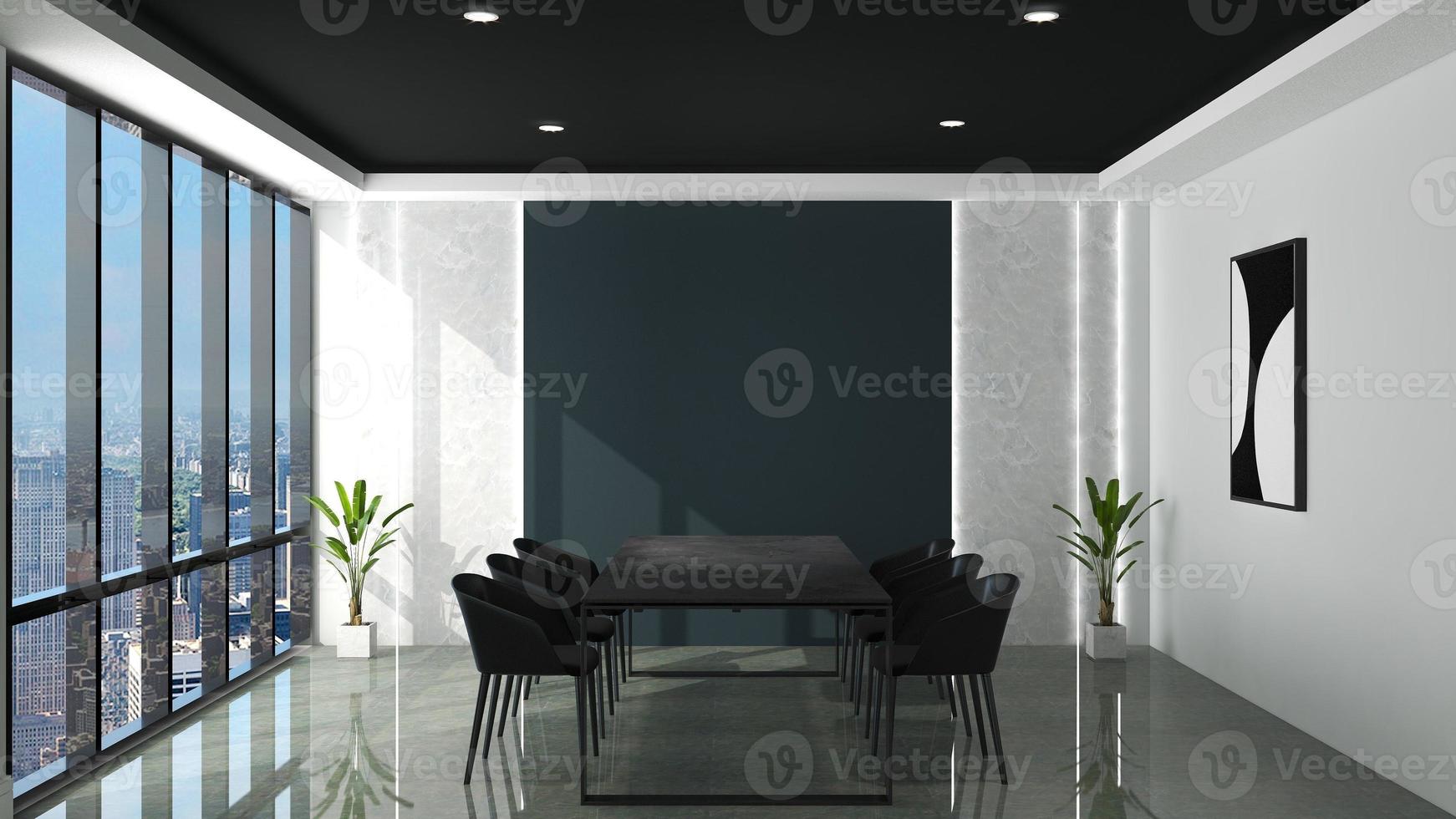 3D render office design - modern meeting room mockup with black and white concept photo