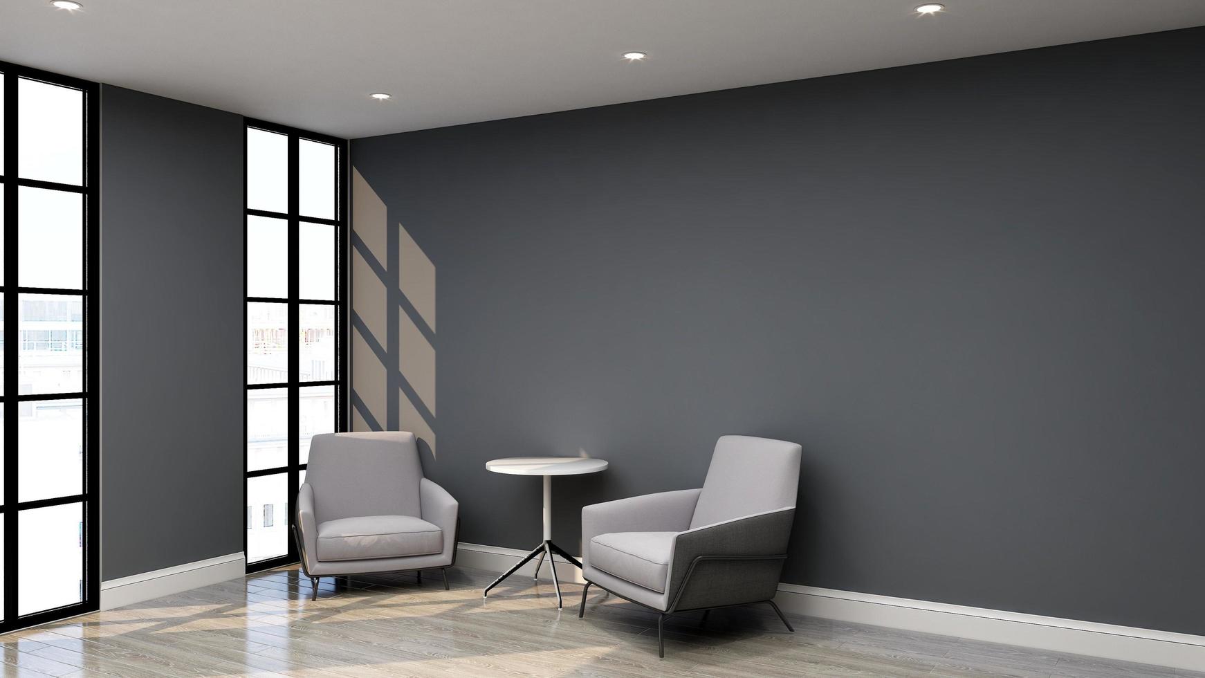 Diseño de maqueta de pared de salón de oficina ejecutiva de render 3d foto
