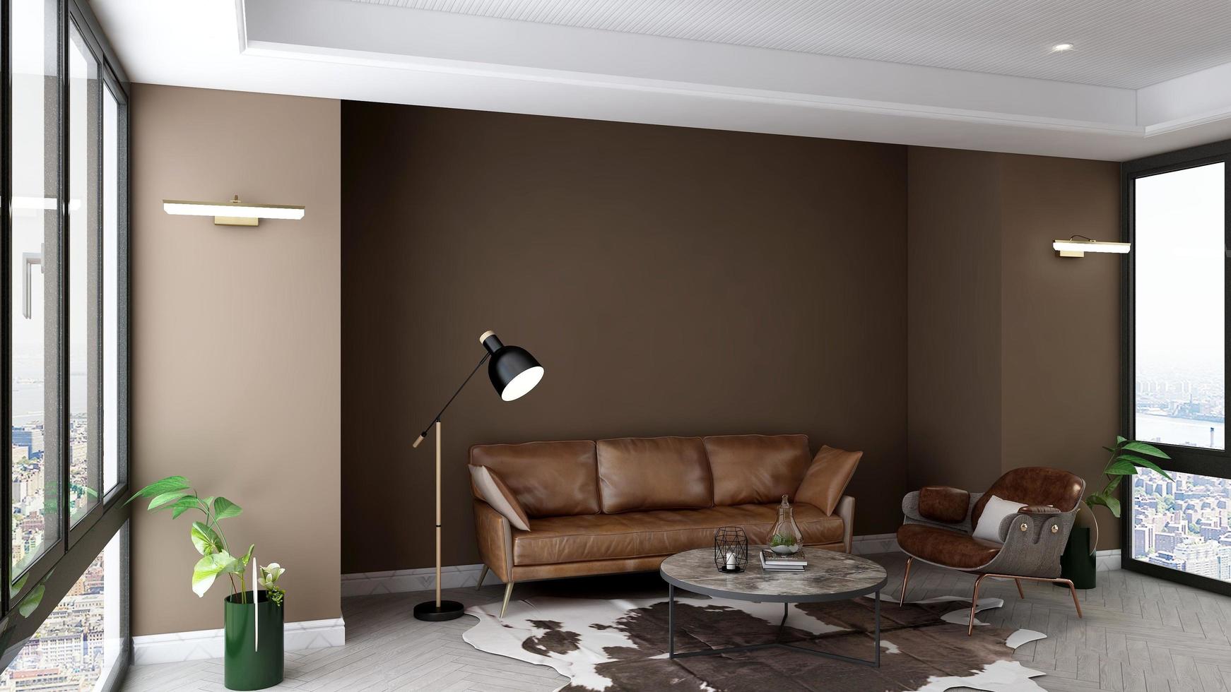 3d render executive office lounge wall mockup design photo