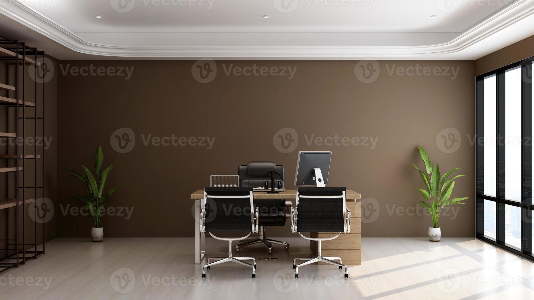 3d office minimalist room with wooden design interior photo