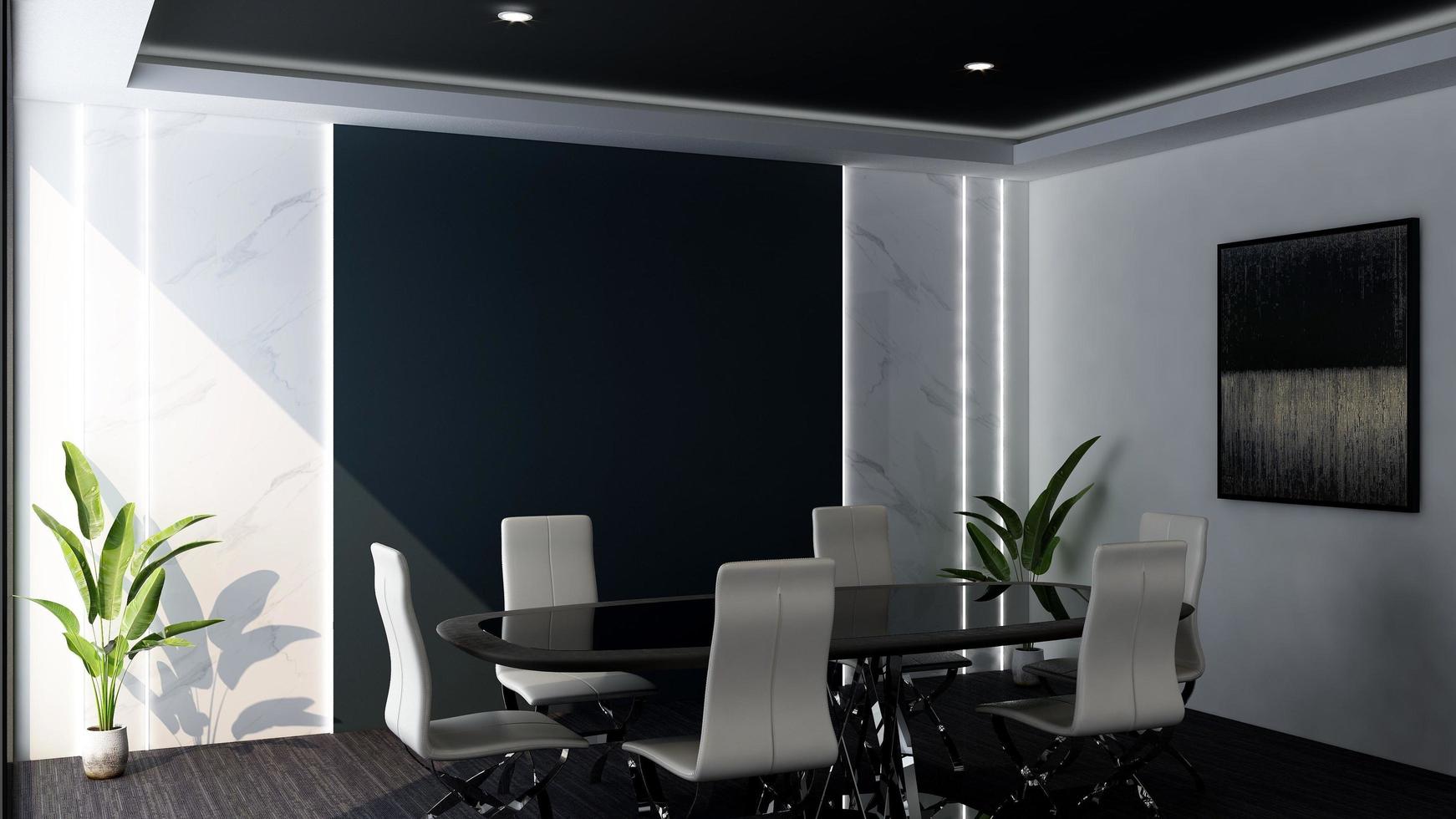 3D render office design - modern meeting room mockup with black and white concept photo