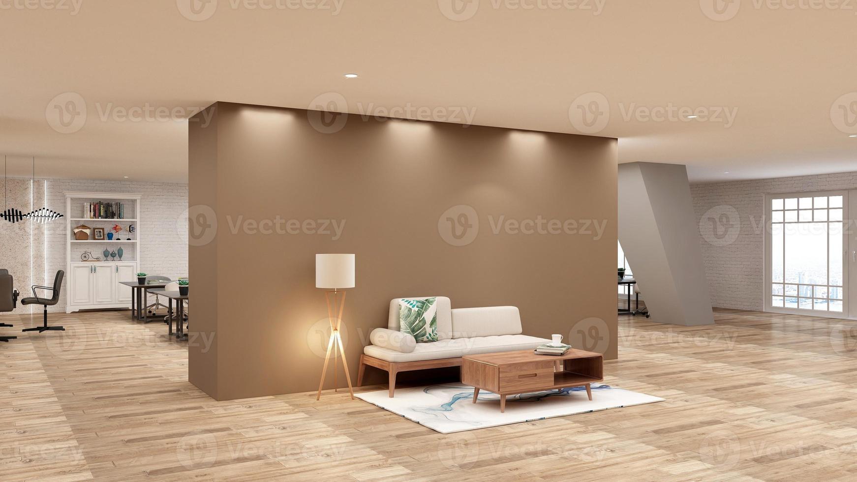 3d render guest office lounge wall mockup design with modern minimalist interior design concept photo
