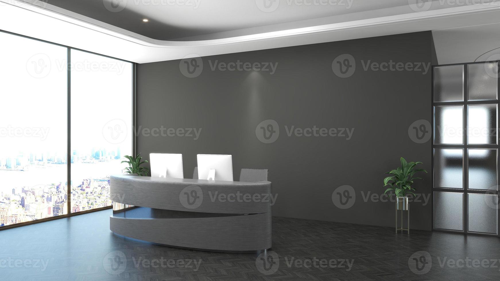 3D Rendering Futuristic Reception Room or Front Desk Mockup photo