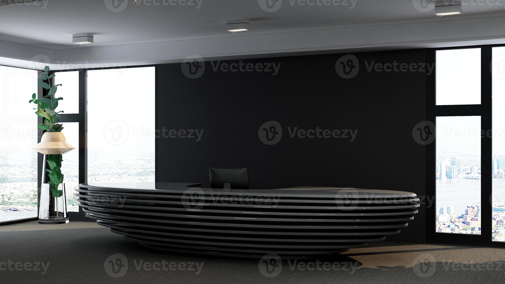 3D Rendering Futuristic Reception Room or Front Desk Mockup photo