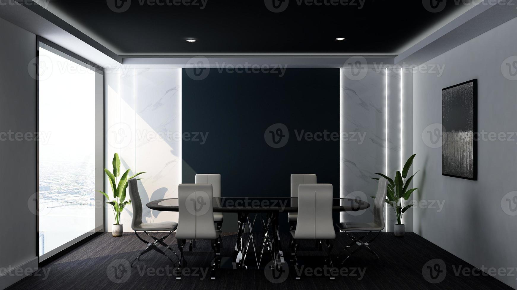 3D render office design - modern meeting room mockup with black and white concept photo