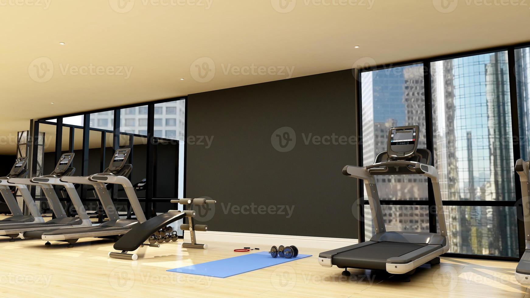 3d render modern gym fitness room logo mockup photo