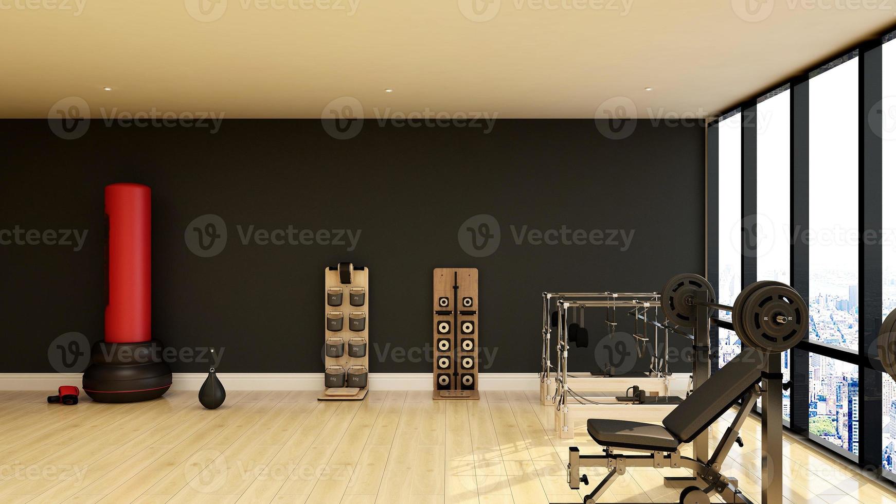 3d render modern gym fitness room logo mockup photo