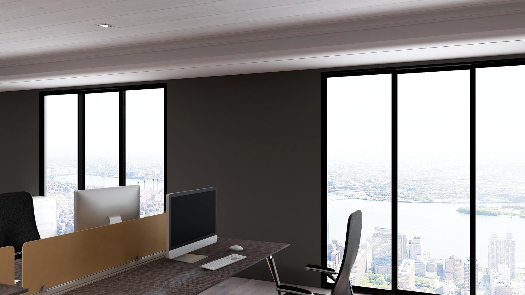3D Render Realistic Office Workspace Modern Minimalist mockup photo
