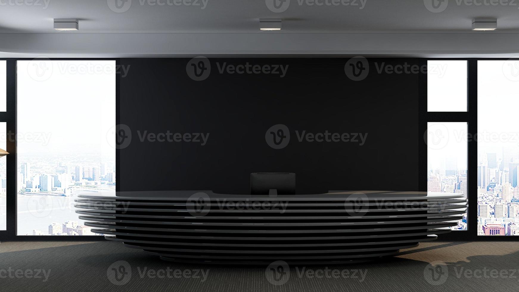 3D Rendering Futuristic Reception Room or Front Desk Mockup photo
